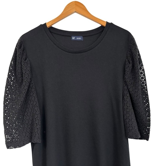 Gap Womens Puff Sleeve Ribbed Eyelet T Shirt Sz XXL Tall Black Short Sleeve NWT - Picture 3 of 7